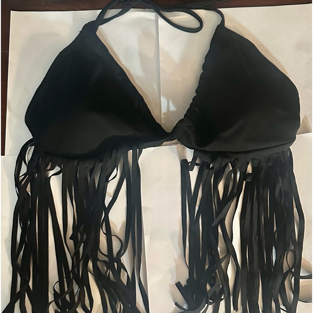 Bikini top Black with fringe size Medium no tags it is new